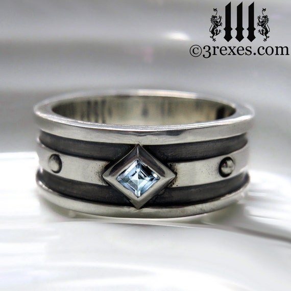 Broad Band Men's .925 Sterling Silver Ring Size 10 to 13 with Topaz Blue Stone Broad Band Men's .925 Sterling Silver Ring Size 10 to 13 with Topaz Blue Stone