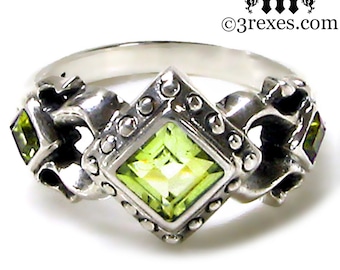 Royal Princess Wedding Ring Green Peridot Stone Gothic Sterling Silver Band Size 8