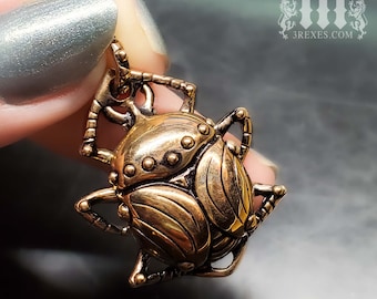 Bronze Scarab Beetle Necklace Egyptian Scarab Insect Pendant Long or Short Chain