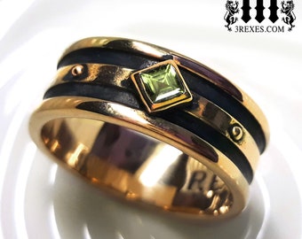 Mens Moorish Gothic One Stone Ring Gothic Green Peridot Wedding Band Bronze Size 7