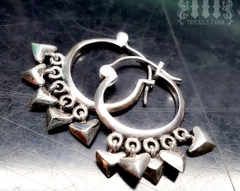 Sterling Silver Heart Charm Hoop Earrings, Dangle Earrings