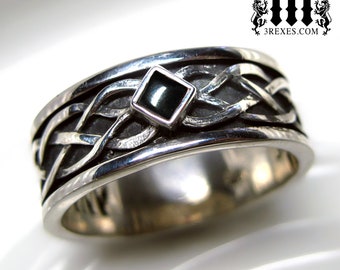 Mens Celtic Soul Ring .925 Sterling Silver Black Onyx Wedding Band Size 14