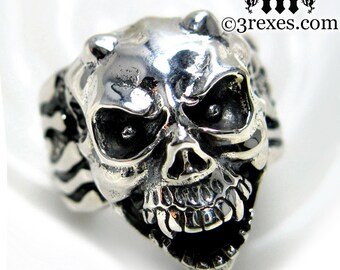 Mens Silver Skull Ring Devil Gargoyle Biker Band Size 13