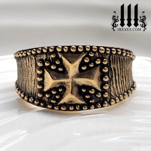 Mens Ring Dark Bronze Studded Iron Cross Band Crude Medieval Style Size 9 image 1