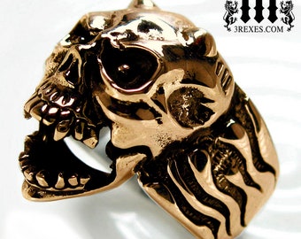 Bronze Mens Skull Ring Crude Devil Ring Gargoyle Moving Jaw Biker Band Size 14