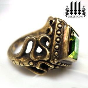 goth dark antique bronze ring with green peridot stone, royal wedding rings with unisex style