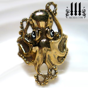 Octopus Ring Antiqued Bronze Gothic Icy Light Blue Topaz Stone Eyes Size 8