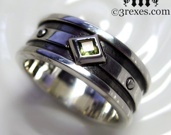 Moorish Gothic One Stone Man Wedding Band Green Peridot Size 14