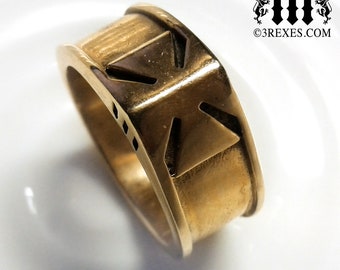 Mens Ring Iron Cross Dark Bronze Band Knights Templar Size 13