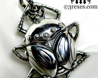 Silver Scarab Egyptian Necklace 925 Sterling Bug Beetle Insect Pendant with Snake Chain