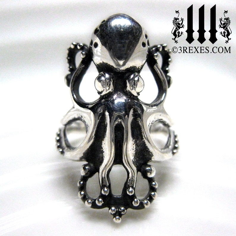 Octopus Ring 925 Sterling Silver Size 6 Octopus Jewelry Tentacle Ring Steampunk Jewelry Steampunk Ring Octopus Art Ocean Ring image 1