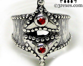 Silver Medieval Fairy Tale Heart Ring Red Garnet Size 6