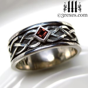 Mens Celtic Soul Ring .925 Sterling Silver Garnet Wedding Band Size 13