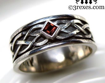 Mens Celtic Soul Ring .925 Sterling Silver Garnet Wedding Band Size 13