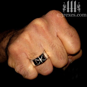 Mens Black Silver Ring Iron Cross Wedding Band Knights Templar Size 13 image 5