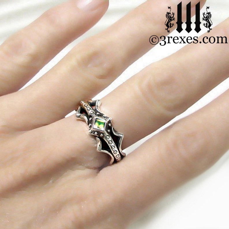 Fairy Princess Silver Engagement Ring Green Peridot Stone Size 6 image 4