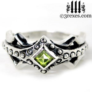 Fairy Princess Silver Engagement Ring Green Peridot Stone Size 6 image 1