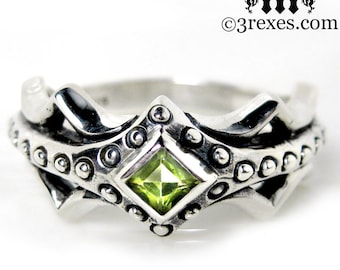 Fairy Princess Silver Engagement Ring Green Peridot Stone Size 6