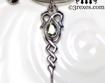 Dripping Celtic Princess Necklace Silver Pendant Irish Moss Green Peridot