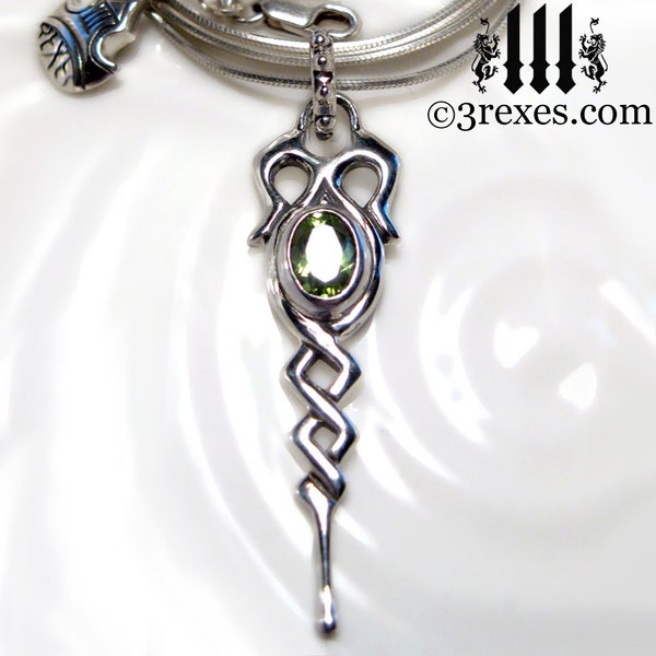 Dripping Celtic Princess Necklace Silver Pendant Irish Moss Green Peridot