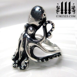 Octopus Ring 925 Sterling Silver Size 6 Octopus Jewelry Tentacle Ring Steampunk Jewelry Steampunk Ring Octopus Art Ocean Ring image 2