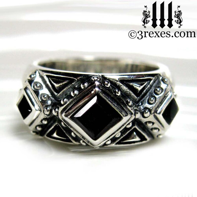 3 Kings Wedding Ring Black Onyx Stone Mens Medieval Silver Etsy