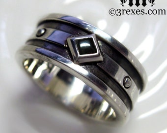 Mens Moorish Gothic One Stone Ring Black Onyx Wedding Band 925 Silver Size 14