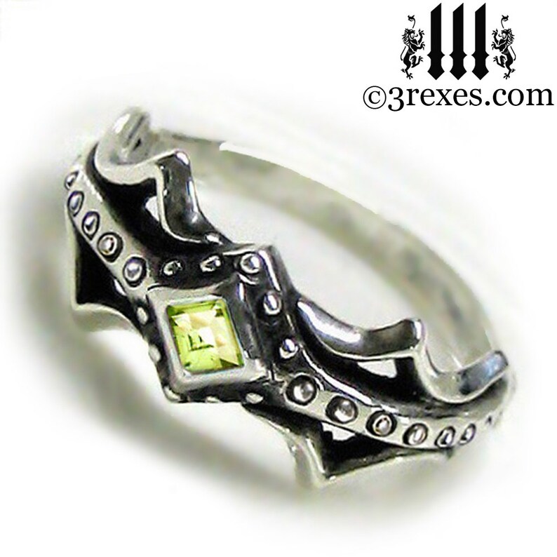 Fairy Princess Silver Engagement Ring Green Peridot Stone Size 6 image 2