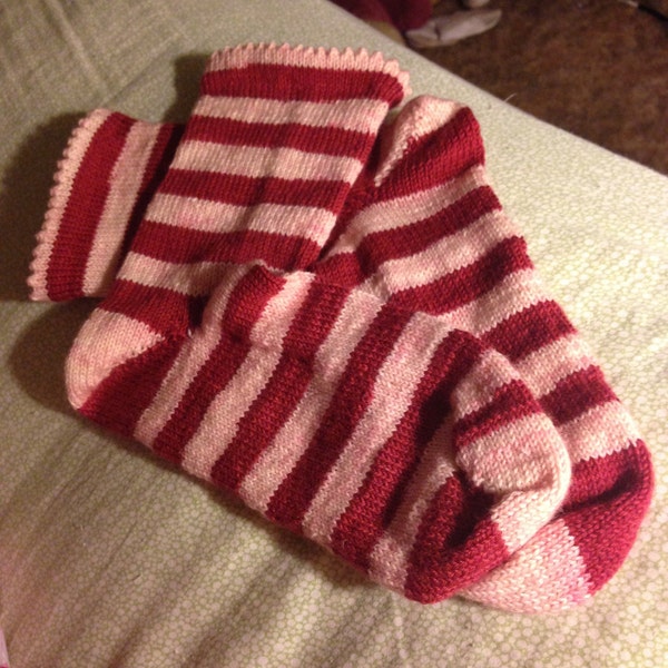 S2K Handknit Candy Cane Stripe Picot-Top Edge Wool Socks