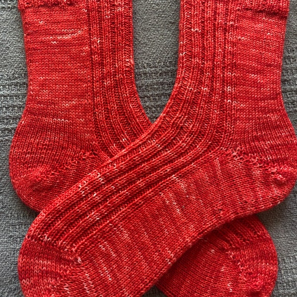 S2K Handknit Hand-Dyed Cherry Red Rib Wool Socks