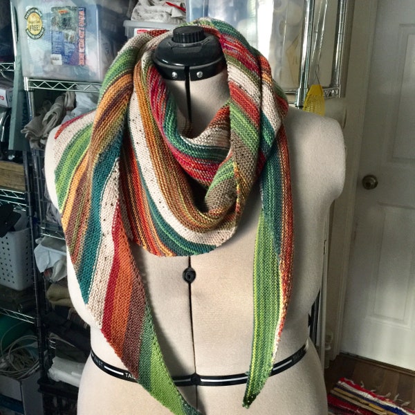 S2K Handknit Wool Fall Colors Asymmetrical Wool Scarf Wrap Shawl