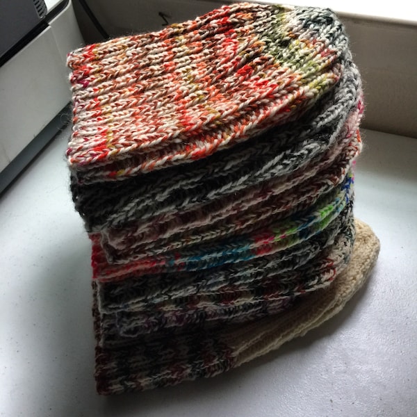 S2K Multi-Color Handknit Handspun Wool Ribbed Beanie Hats