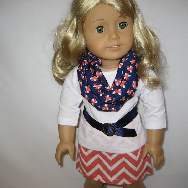 American Girl Doll Clothes - Coral Chevron Skirt Outfit