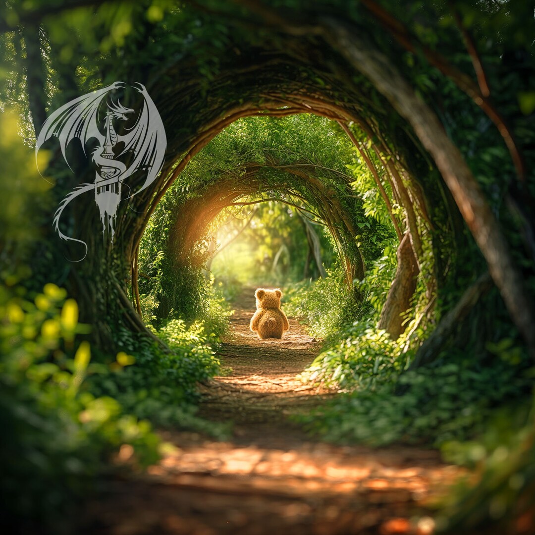 Adventurous Teddy Bear Wall Art Cute Bear on a Magical Journey