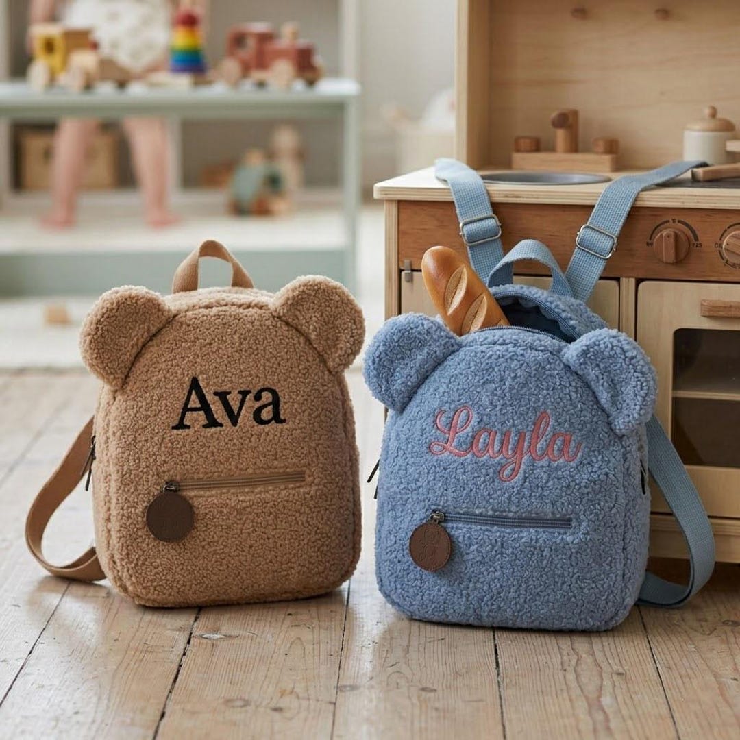 Customized Fleece Bear Backpack, Personalized Sherpa Bag for Toddlers ...