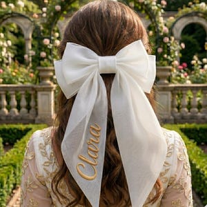 Lazo para el cabello extragrande personalizado con nombre bordado, cinta de satén, más de 30 colores, lazo llamativo, regalo de graduación para novias