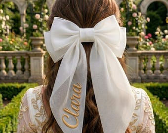 Lazo para el cabello extragrande personalizado con nombre bordado, cinta de satén, más de 30 colores, lazo llamativo, regalo de graduación para novias