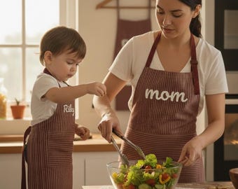 Mama und ich Schürzen, passendes Mutter-Tochter-Schürzen-Set, personalisierte Kinderschürze, individuelles Namensbackgeschenk, Kinderkochmütze und Schürze