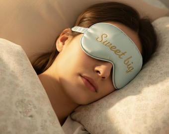 Antifaz para dormir opaco de gran tamaño, antifaz personalizado con nombre bordado, antifaz de satén suave para dormir, antifaz de 20 cm de ancho, regalo para trabajo por turnos.