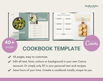 Cookbook template Canva for nutrition coaches | E-book template | Recipe e-book for coaches | Green cookbook template | fully editable