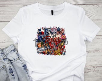 Ella es de Texas, roja, blanca y azul.