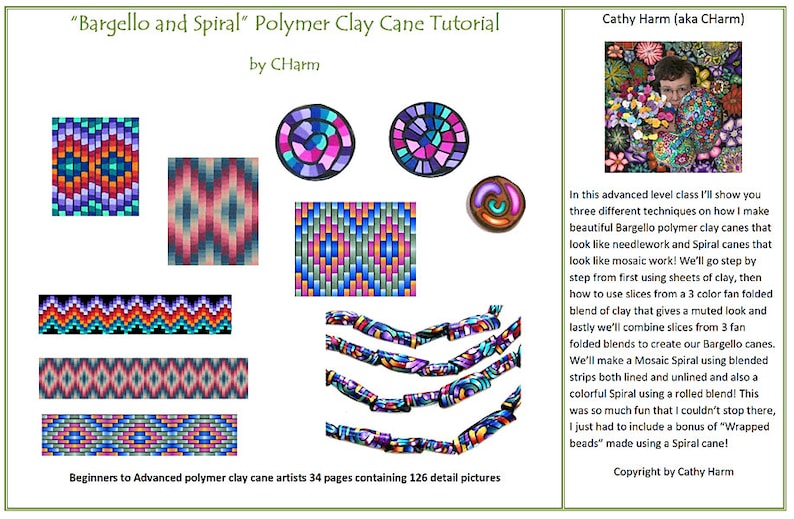 Bargello and Spiral polymer clay cane tutorial by CHarm