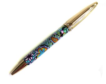 Duchess twist pen with Swarovski crystals gold accents polymer clay design by CHarm JD12