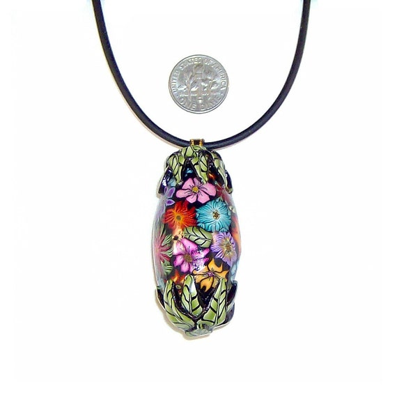 Items similar to C Harm Millefiori Polymer Clay Large Focal Bead