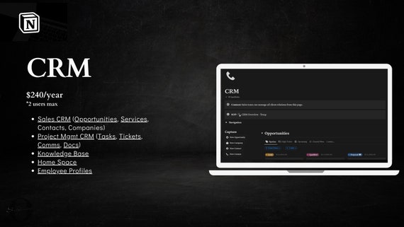 Notion: CRM (All Inclusive) | Tracker | Sales Pipeline | Business Operations | Project Tracking | Client Portal | Knowledge Base
