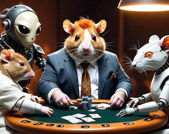 Camiseta de póker de ciencia ficción: Duelo de Jedi, Robot, Rata y Alienígena