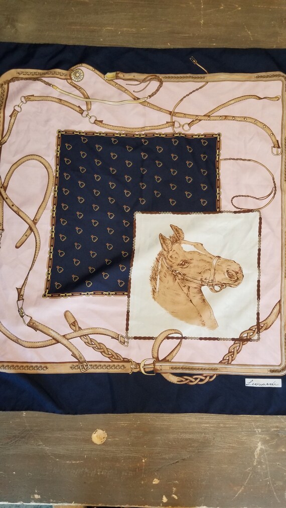 Navy blue and pink Vintage horse scarf