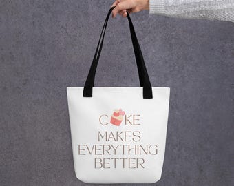 Kuchen macht alles besser Einkaufstasche, positives Zitat Schultertasche, Teenager Mädchen leichte lässige Tasche