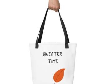 Sweater Time Einkaufstasche, orange und rote Saisontasche, Herbstlaub Casual Tasche, Herbstlaub Umhängetasche