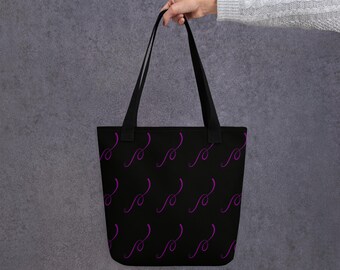 Purple Ribbon Tote Bag, Black  Shoulder Bag, Purple and Black Woman&#39;s Tote